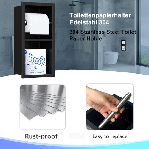 Neodrain Matte Black Recessed Toilet Paper Holder, Dual Rolls - Image 4