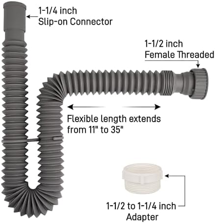 Universal 1-1/4" & 1-1/2" P Trap Drain Kit, Flexible & Expandable PP Plumbing - Image 3