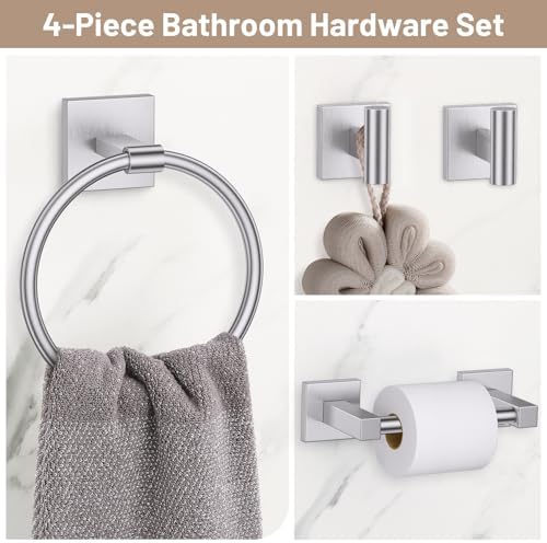Brushed Nickel Bathroom Accessories, Toilet Paper Holder, Towel Ring & Hook - Image 2