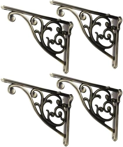 Shelf Brackets 6 Inch 4 Pack Heavy Duty Brushed Antique Brass Wall Bracket by khtumeware