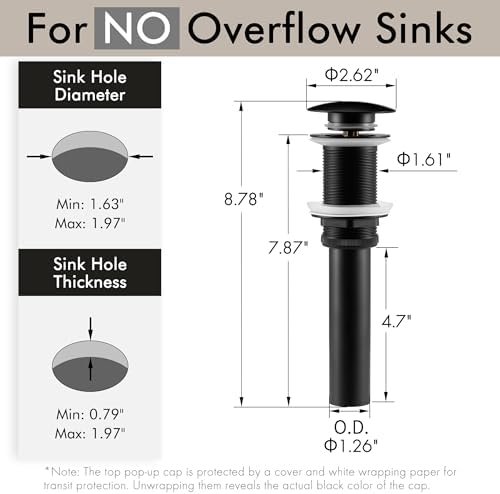 KES Bathroom Sink Drain Without Overflow Vessel Sink Lavatory Vanity Pop Up - Image 6