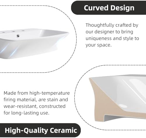 24"W x 17"D Wall Mount Bathroom Sink - Image 5