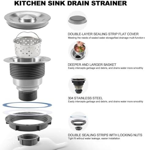 QuiLanTu 3 1/2" Kitchen Sink Drain Kit Replacement Sink Drain Assembly - Image 4