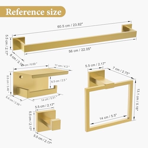 TURS Bathroom Hardware Set Brushed Gold 4-Piece Towel Bar Set Include 24 Inch - Image 7