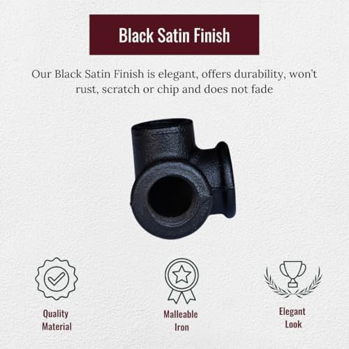 1/2" 3-WAY ELBOW Industrial Threaded Black Iron Pipe Fittings; Black Satin - Image 2