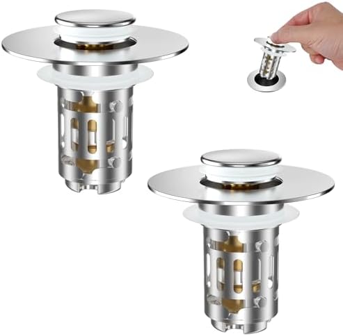 Hibbent 2 Pack Bathroom Sink Drain Strainer, 3 in 1 Pop Up Stopper by Hibbent