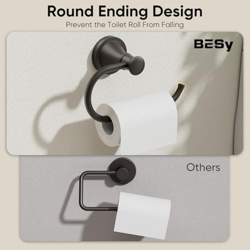 BESy Toilet Paper Holder Wall Mount Bathroom Tissue Roll Holder Matte Black - Image 4