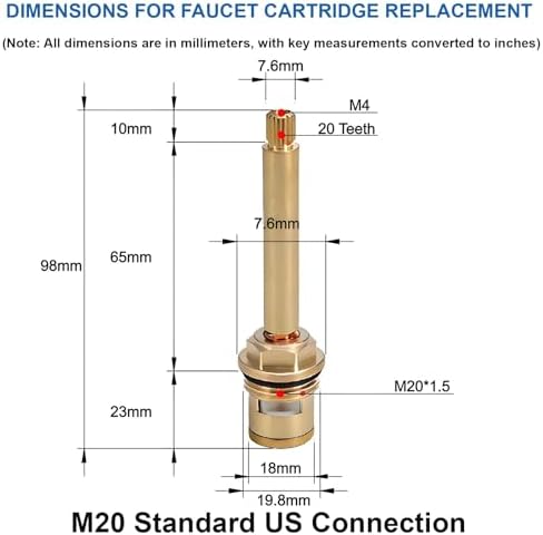 Brass Faucet Cartridge Replacement Kit M20 x 1.5 Ceramic Valve Pair - Image 2