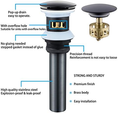 Bathroom Sink Drain with Overflow Hole Black Vessel Vanity Sink Pop Up Drain - Image 6