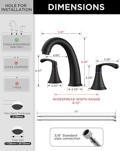 FORIOUS Bathroom Sink Faucet 3 Hole Widespread 8 Inch 2 Handle Matte Black - Image 3