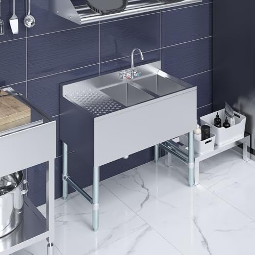 AmGood 36 in. x 19 in. Two Compartment Under Bar Sink - Image 5