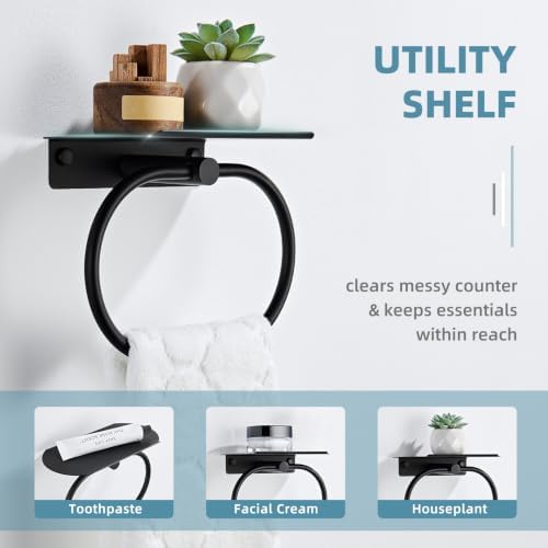 Suyar Oval Towel Ring with Shelf, Bathroom Hand Towel Holder Matte Black - Image 5