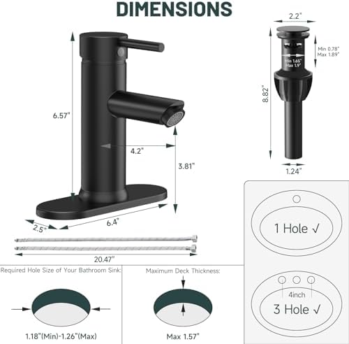 2 Pack Bathroom Faucet for 1 or 3 Holes, Matte Black - Image 2