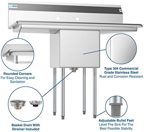 KoolMore 1 Compartment Stainless Steel NSF Commercial Kitchen Prep & Utility - Image 4