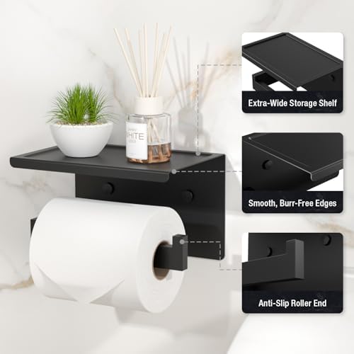 HITSLAM Toilet Paper Holder Matte Black, Adhesive Wall Mount, No Rotation - Image 5