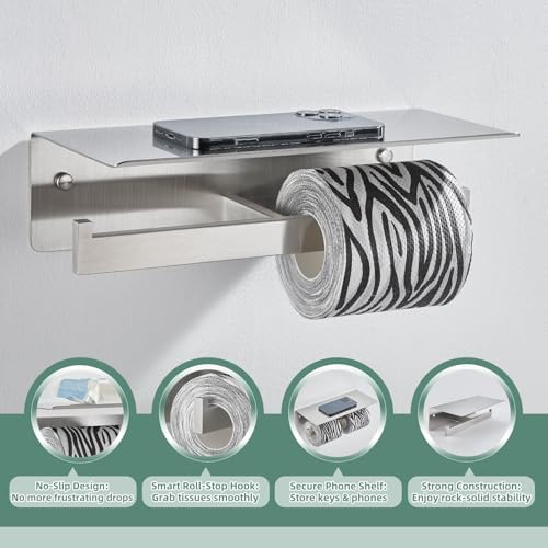 APLusee Dual Roll Toilet Paper Holder, Brushed Nickel, 304 Stainless Steel - Image 4