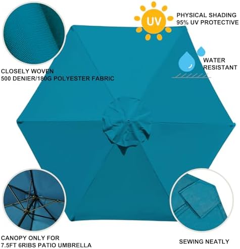 EliteShade USA 7.5FT Replacement Covers 6 Ribs Market Patio Umbrella Canopy - Image 4
