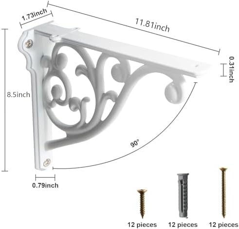 Khtumeware Ornate Decorative Shelf Brackets, 12 inch Big wall Mounted Shelving - Image 2