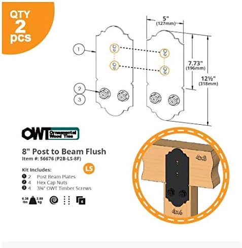 OZCO Laredo Sunset Post to Beam Flush Connector, 2 Pack, fits wood beams and - Image 2