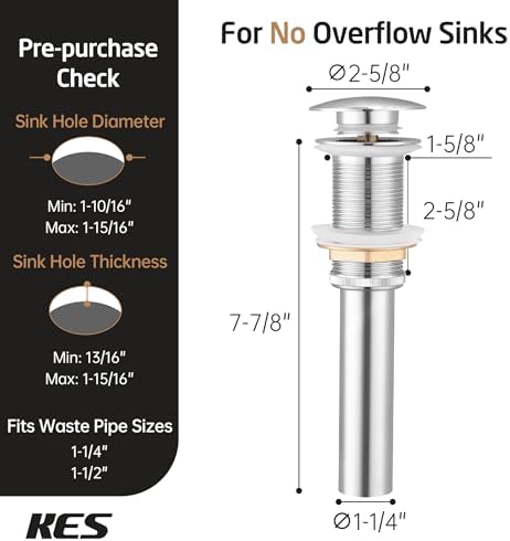 KES Bathroom Pop Up Sink Drain Without Overflow, 2 Pack Polished Chrome - Image 6