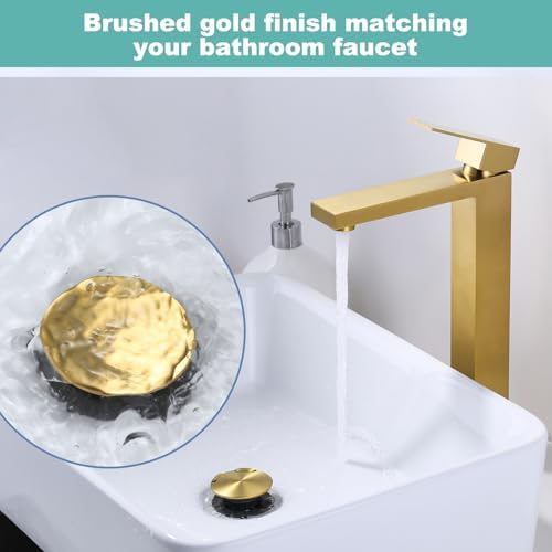 Bathroom Sink Drain Without Overflow, ARCORA Brushed Gold Pop Up Drain - Image 4