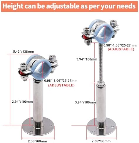 AKIHISA 2 Pcs 304 Stainless Steel Pipe Supports, Wall Mount Ceiling Mount Pipe - Image 2