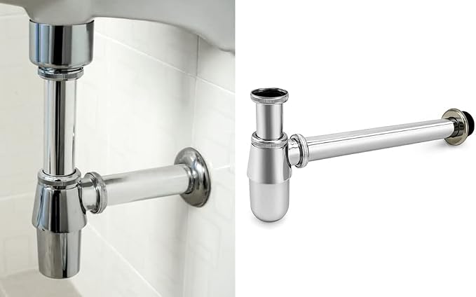 QWORK Chrome Bathroom Basin Sink Bottle Trap Waste Pipe, Universal Round P Trap - Image 9