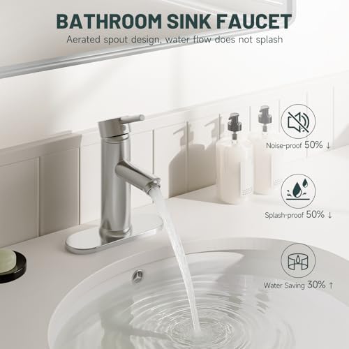 Bathroom Faucet for 1 or 3 Holes, Brushed Nickel - Image 5