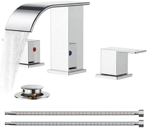 FORIOUS Bathroom Faucet Waterfall 3 Hole 8 Inch Widespread Polished Chrome by FORIOUS