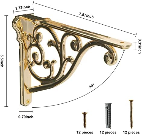 khtumeware Shelf Brackets 8 Inch 4pack Heavy Duty Gold Brass Wall Bracket - Image 2