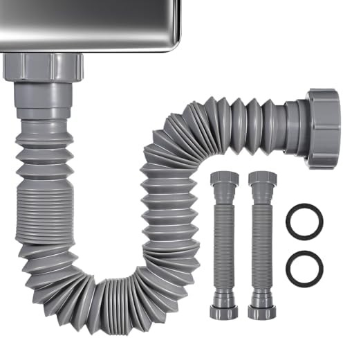 2 Pack Flexible Sink Drain Pipe, Expandable 1-1/2" P Trap Replacement Kit by TEHAUX