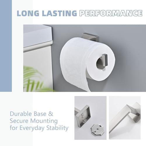 Toilet Paper Holder Set with 2 Square Robe Hooks, Brushed Nickel - Image 6