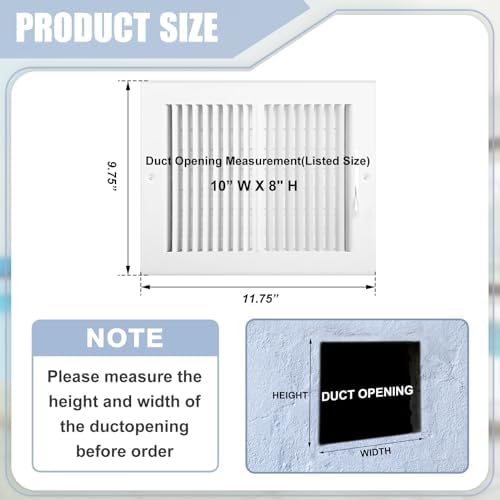 4 Pack Air Ceiling Vent Cover Grille 10"w x 8"h Duct Opening Size, 2 Way Steel - Image 2