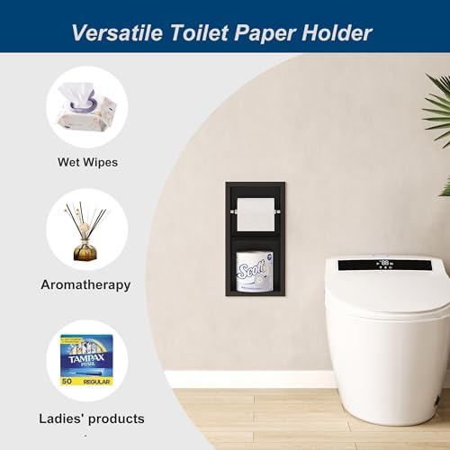 Neodrain Matte Black Recessed Toilet Paper Holder, Dual Rolls - Image 5