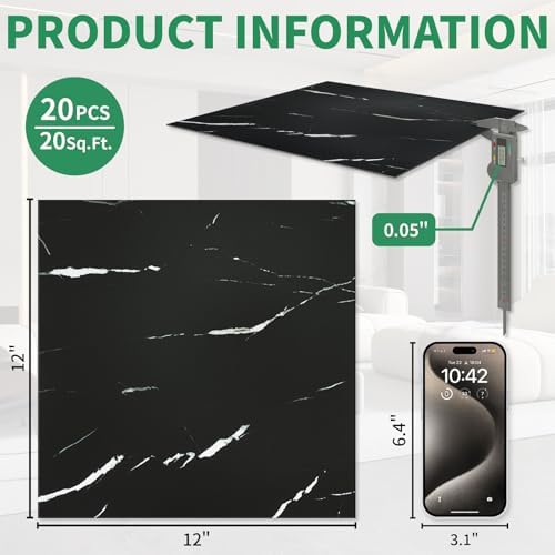 20-Pack Peel and Stick Floor Tiles Vinyl Floor 12 x 12 inch Self Adhesive - Image 3