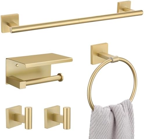 Lairuier Bathroom Hardware Set Brushed Gold, Towel Holder Set Wall Mounted by LairuierBathroomHardwareSet