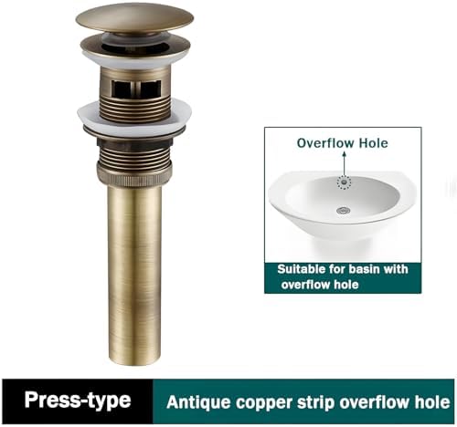 Antique Brass Pop-Up Drain Stopper, Bathroom Sink Pop-Up Drain Assembly in - Image 2