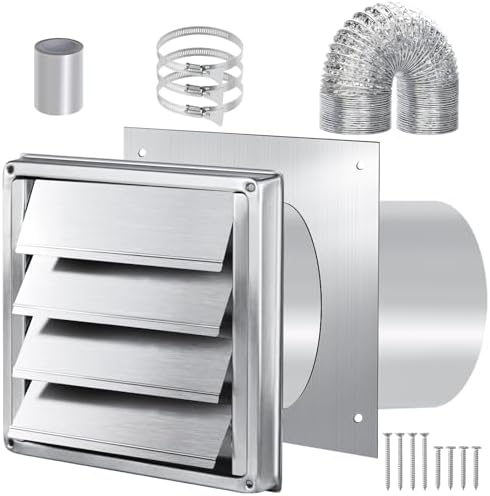 4"Dryer Vent Kit Through Wall w/Hose/Duct Connector/Plate, Stainless Steel by JIANBENKJ