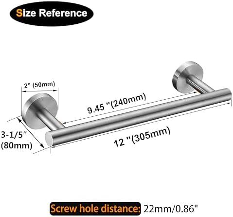 Nolimas 12 Inch Bath Hand Towel Bar SUS 304 Stainless Steel Towel Rod Rack - Image 3