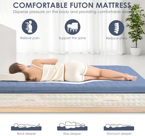SCHNAUZER HOME Japanese Floor Mattress Futon Mattress Twin 3.5" Thick Blue - Image 4