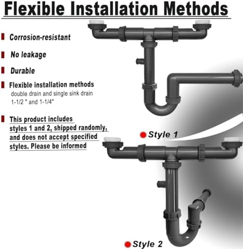 1-1/2" Double Sink Drain Pipe Kit - Image 4