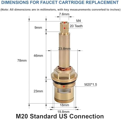 Brass Faucet Cartridge Replacement Kit M20 x 1.5 Ceramic Valve Pair - Image 2