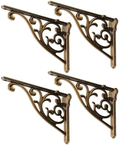 Shelf Brackets 6 Inch 4 Pack Heavy Duty Antique Brass Wall Bracket Victorian by khtumeware