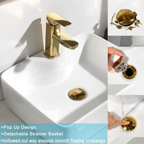 Rockgoya Bathroom Sink Drain, 2 Pack Gold Drain Stopper Bathroom Sink - Image 5