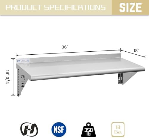 Hally Stainless Steel Shelf 18"x36" NSF Commercial Wall Mount Rack Shelving - Image 3