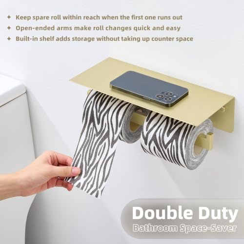 APLusee Brushed Gold Double Toilet Paper Holder - Image 2