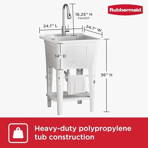 Rubbermaid Utility Sink Laundry Tub, Freestanding All-in-One Sink - Image 5