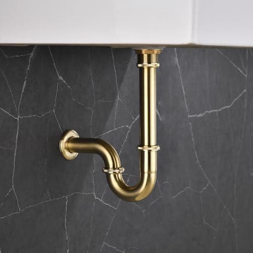 Bathroom Basin Sink Bottle P Trap, Brass U-Shape 1-1/4 inch Slip Inlet Drain - Image 2