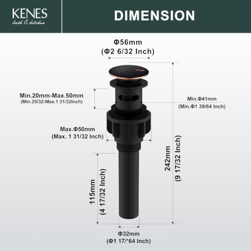 KENES 2 Pack Oil Rubbed Bronze Pop Up Bathroom Sink Drain - Image 6
