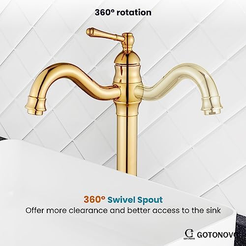 gotonovo Vintage Bathroom Vessel Sink Faucet, Polish Gold, - Image 6